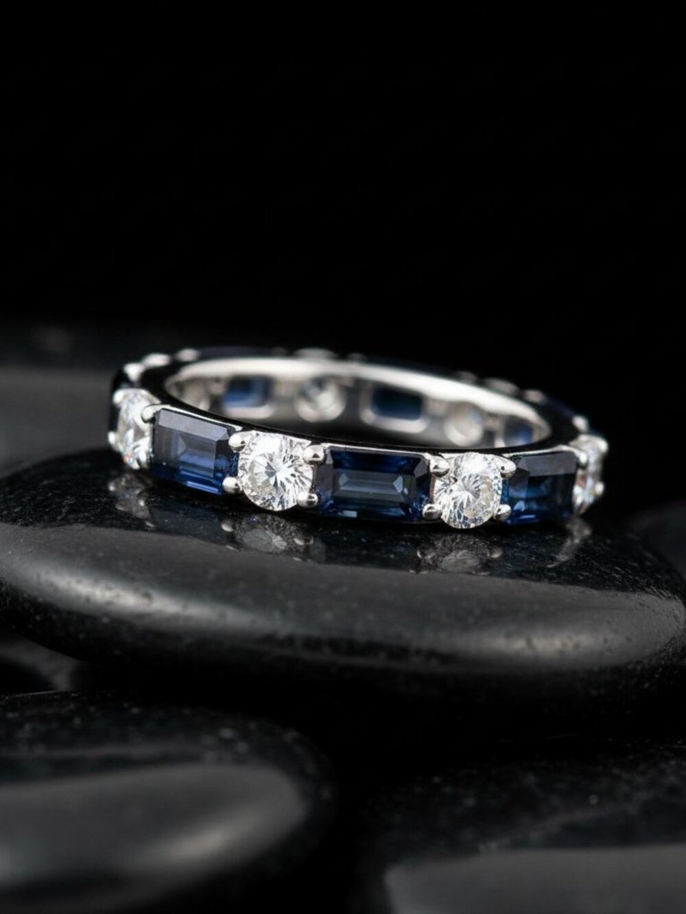 Radiance Veil Diamond 14K(or 18k upon request)Yellow Gold Eternity Sapphire Ring - Picture 3 of 3